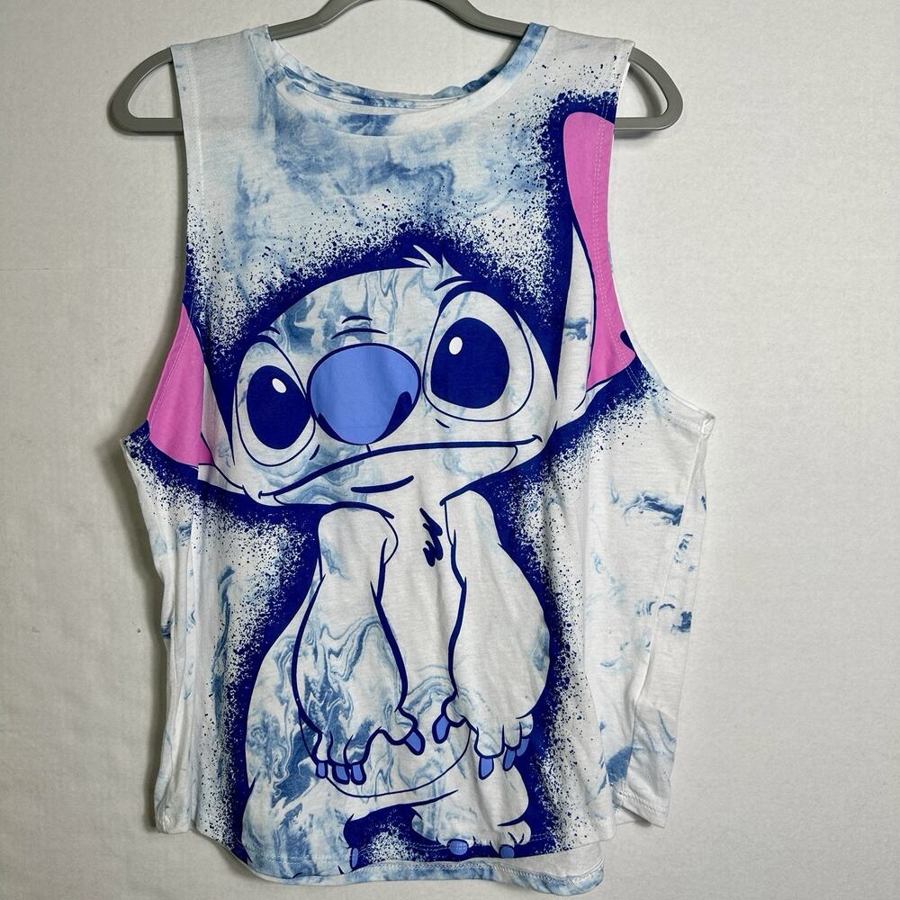 Disney Stitch Muscle Tank Top Jr XL (15-17) Sleeveless Graphic Tee Blue Pink